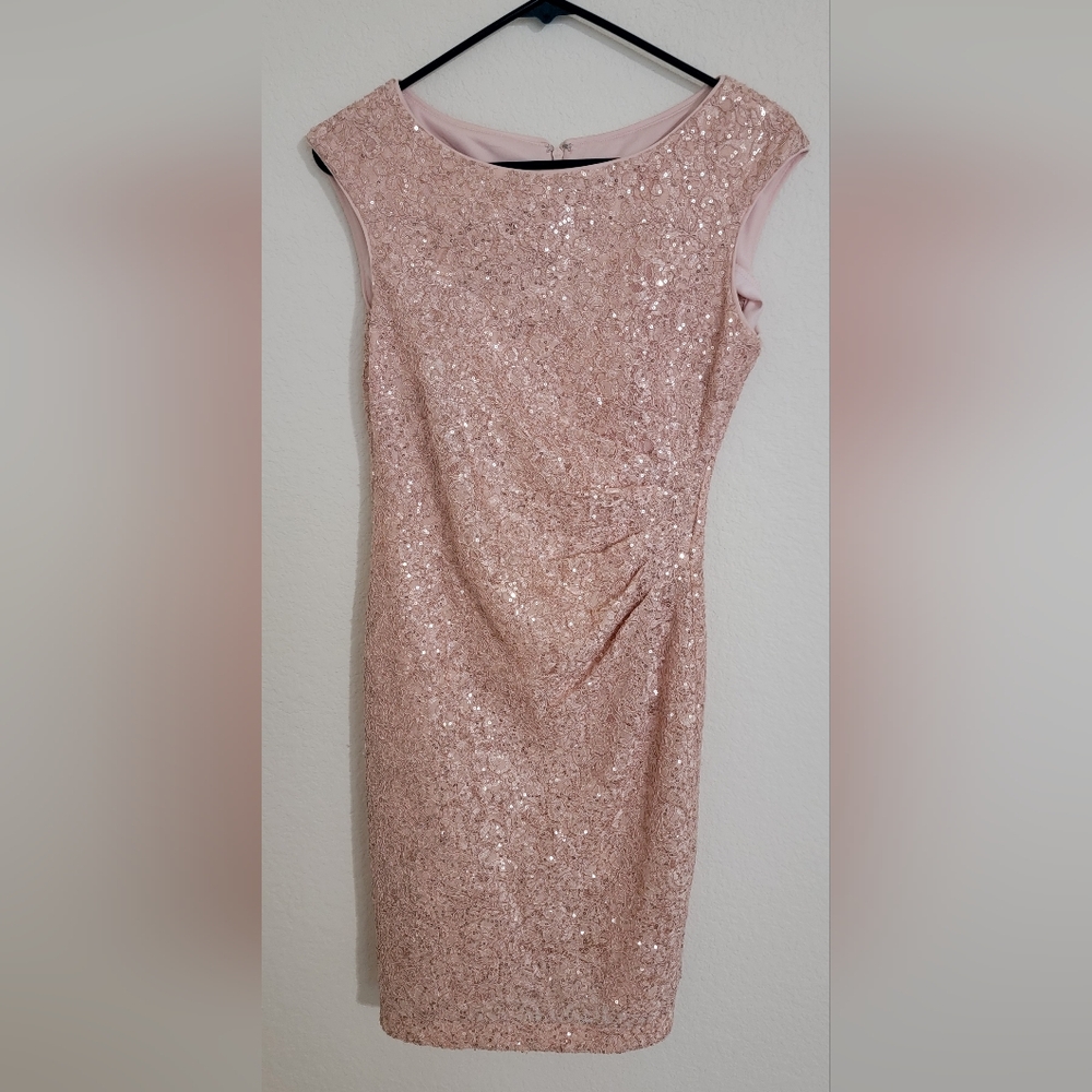 Vince Camuto Size 4 Pale Pink Sequin And Lace Dress - Picture 2 of 7